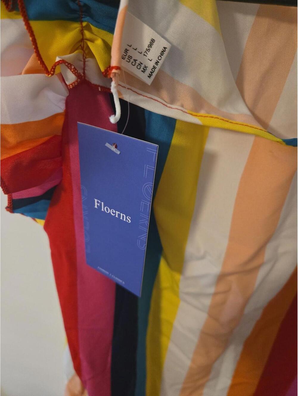 NWT Floerns Women's Colorful Vertical Striped Ruffle Sleeve Mini Dress Size L - Picture 2 of 3